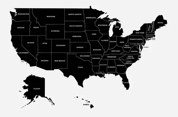 Mappa Degli Stati Uniti America Bianco Nero — Vettoriale Stock