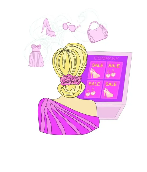 Девушка Розовом Платье Подарком — стоковый вектор