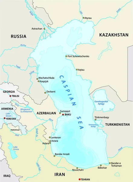 Mapa Morza Kaspijskiego Ilustracja Wektora — Wektor stockowy