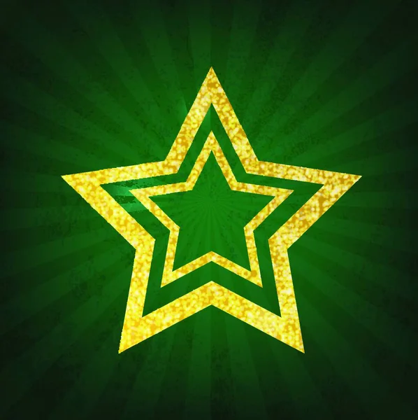 Estrela Brilho Ouro Fundo Grunge Verde — Vetor de Stock