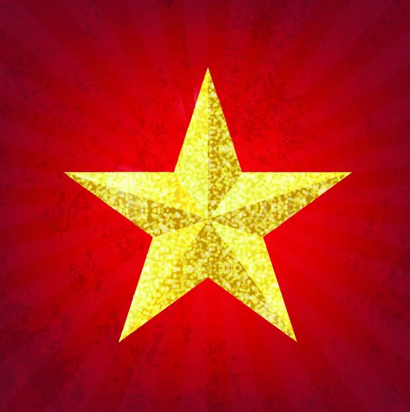 Guld Glitter Stjärna Den Röda Grunge Bakgrund — Stock vektor