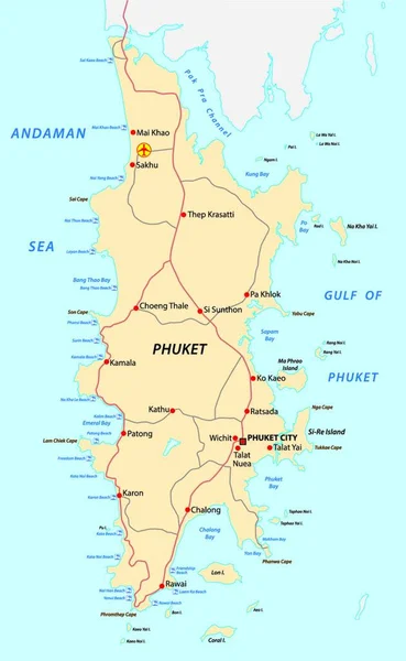 Carte Route Plage Phuket — Image vectorielle