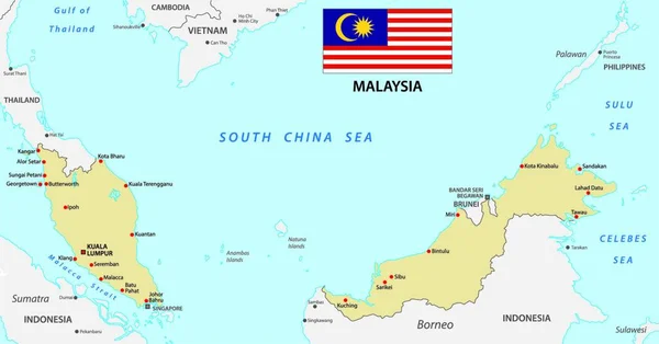 Malaysia Kaart Met Vlag — Stockvector