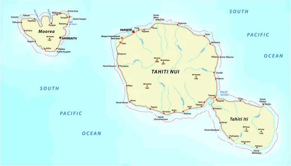 Tahiti Moorea Carte Routière Illustration Vectorielle — Image vectorielle