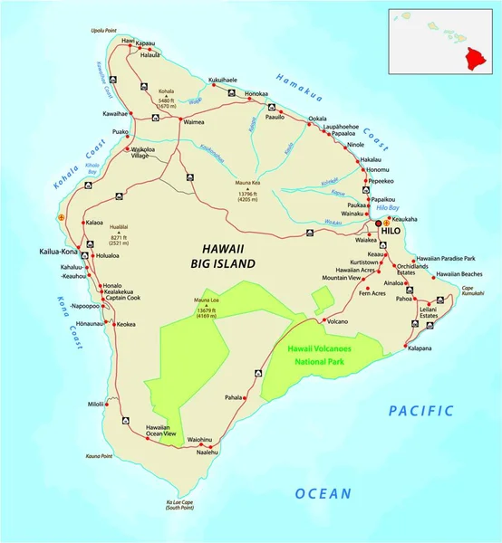 Big Island Hawaii Feuille Route — Image vectorielle
