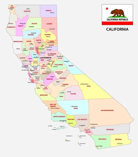 Bayraklı California Idari Haritası — Stok Vektör