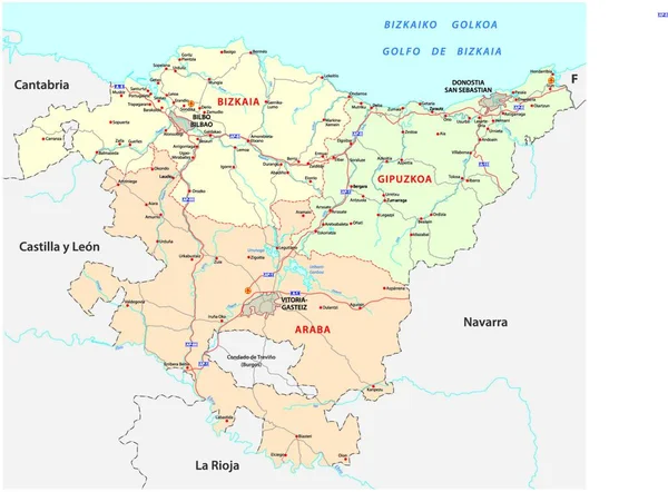 Οδικό Και Διοικητικό Χάρτη Της Χώρας Των Βάσκων Ισπανία — Διανυσματικό Αρχείο