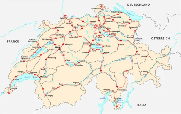 Mapa Caminho Switzerland Ilustração Vetorial — Vetor de Stock