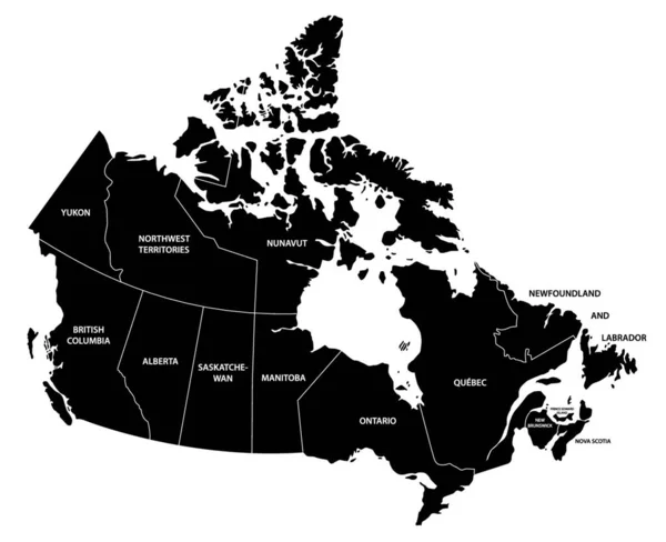 Mapa Administrativo Canadá Blanco Negro — Vector de stock