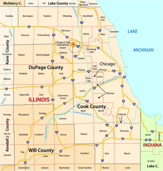 シカゴ地図ベクトル図 — ストックベクタ