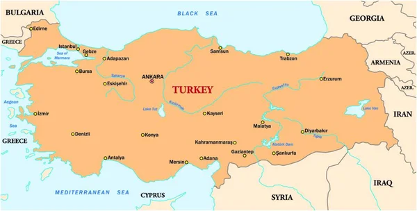 Mapa Vectorial Simple Del Estado Turquía — Archivo Imágenes Vectoriales