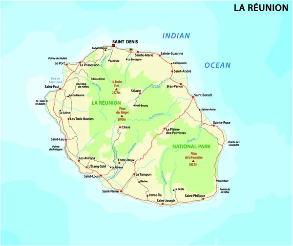 Route Réunion Carte Parc National — Image vectorielle