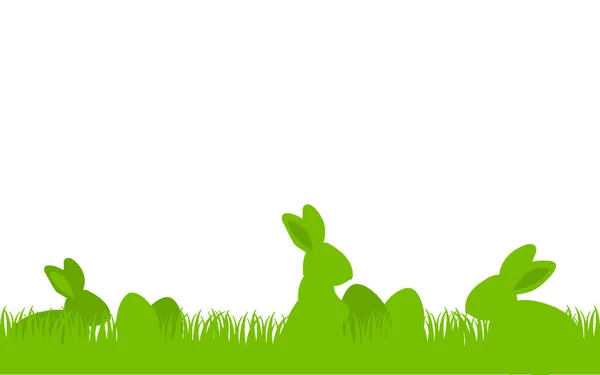 Easter Bunny Rabbit Silhouette Set Card Eggs Fresh Green Grass — Archivo Imágenes Vectoriales