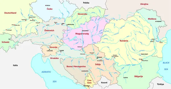 Mapa Dunaju Ilustracja Wektora — Wektor stockowy
