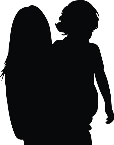 Mamma Figlio Insieme Vettore Silhouette — Vettoriale Stock