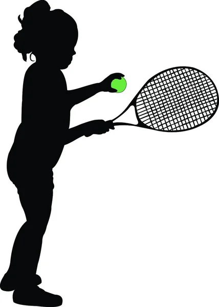 Silhouette Enfant Jouant Tennis — Image vectorielle