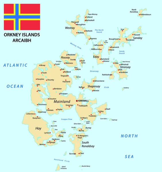 Mapa Islas Orkney Con Bandera — Archivo Imágenes Vectoriales