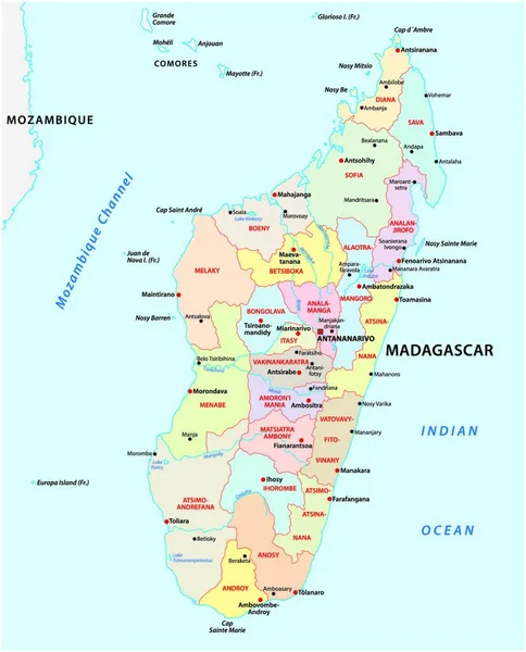 Madagascar Mapa Administrativo Ilustración Vectorial — Vector de stock