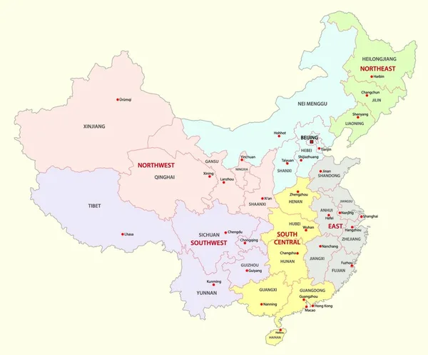 China Mapa Regiões Ilustração Vetorial — Vetor de Stock