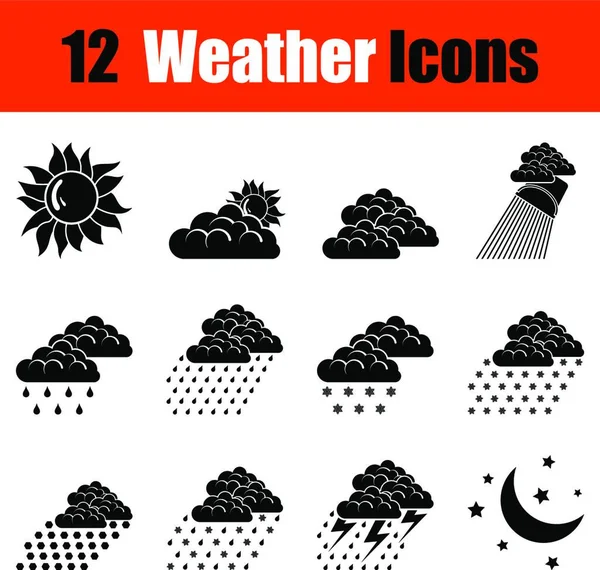 Set Twelve Weather Black Icons Vector Illustration — Stock Vector