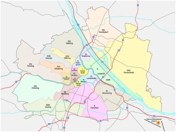 Vienna Ville Route Carte Administrative — Image vectorielle