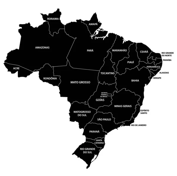 Brazilská Administrativní Mapa Černé Bílé — Stockový vektor