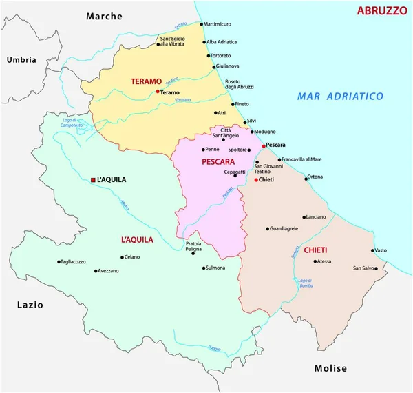 Abruzzo Mapa Administrativo Italia — Vector de stock