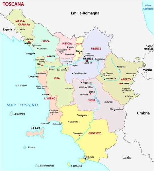 Mapa Administrativo Toscana Italia — Vector de stock