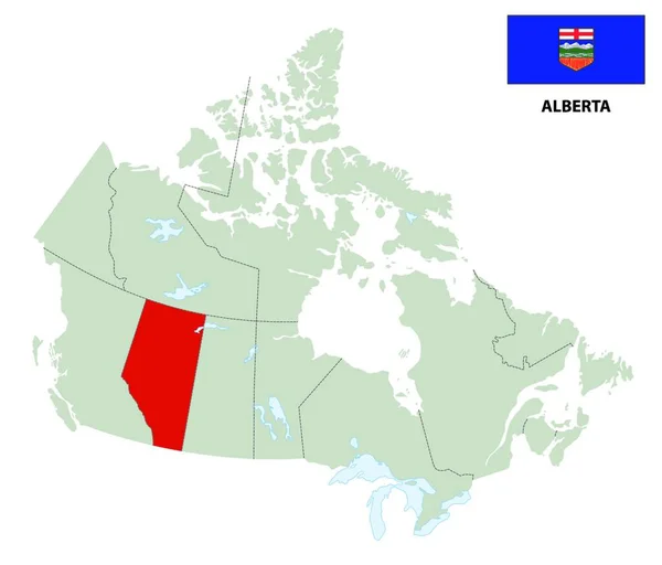 Översiktskarta Över Den Kanadensiska Provinsen Alberta Med Flagga — Stock vektor