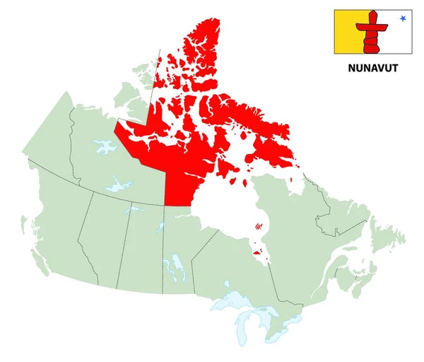 Skissera Kartan Över Kanadas Nunavut Territorium Med Flagga — Stock vektor