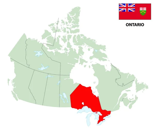 Delinear Mapa Província Canadense Ontário Com Bandeira — Vetor de Stock