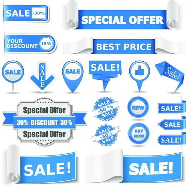 Modré Plakáty Prodej Vektorová Ilustrace — Stockový vektor