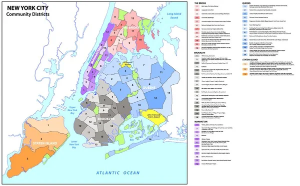New York Arrondissements Quartiers Carte Des Quartiers Illustration Vectorielle — Image vectorielle