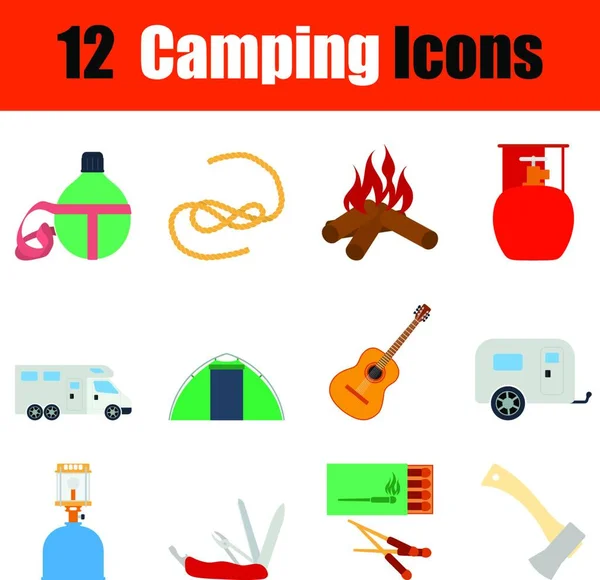 Flat Design Camping Icon Set Colors Vector Illustration — Stock Vector