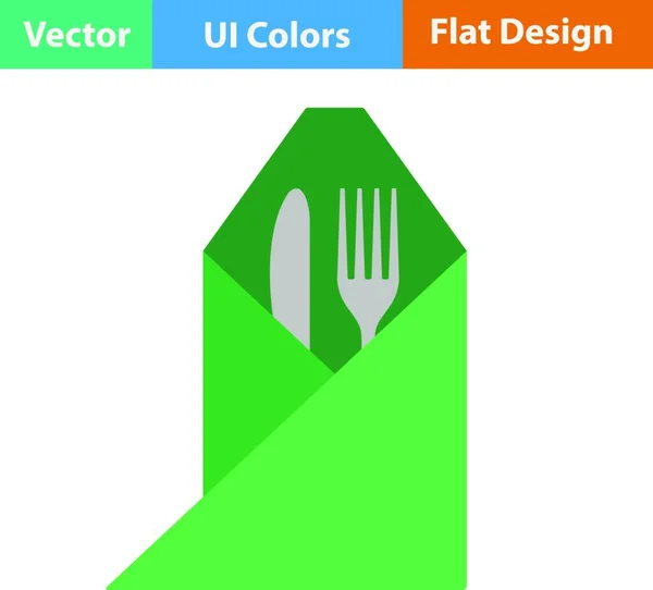 Icono Diseño Plano Tenedor Cuchillo Envuelto Servilleta Colores Ilustración Vectorial — Vector de stock