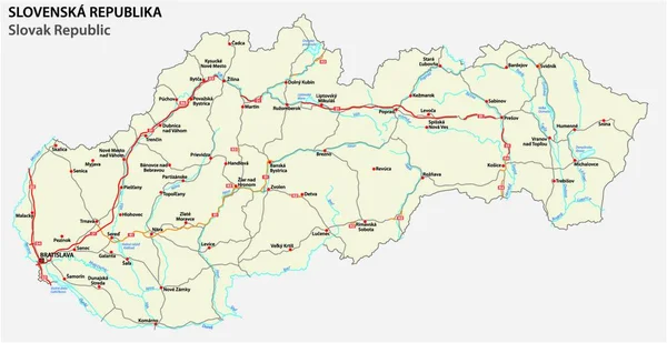 Hoja Ruta República Eslovaca Con Carreteras Principales Ilustración Vectorial — Vector de stock