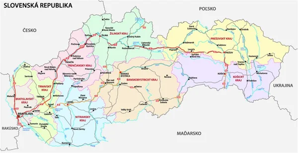 Mapa Drogowa Administracyjna Republiki Słowackiej Ilustracja Wektora — Wektor stockowy