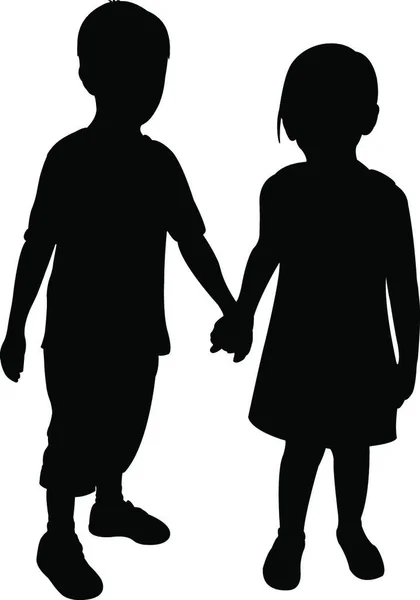 Two Children Silhouette Vector — Stock Vector