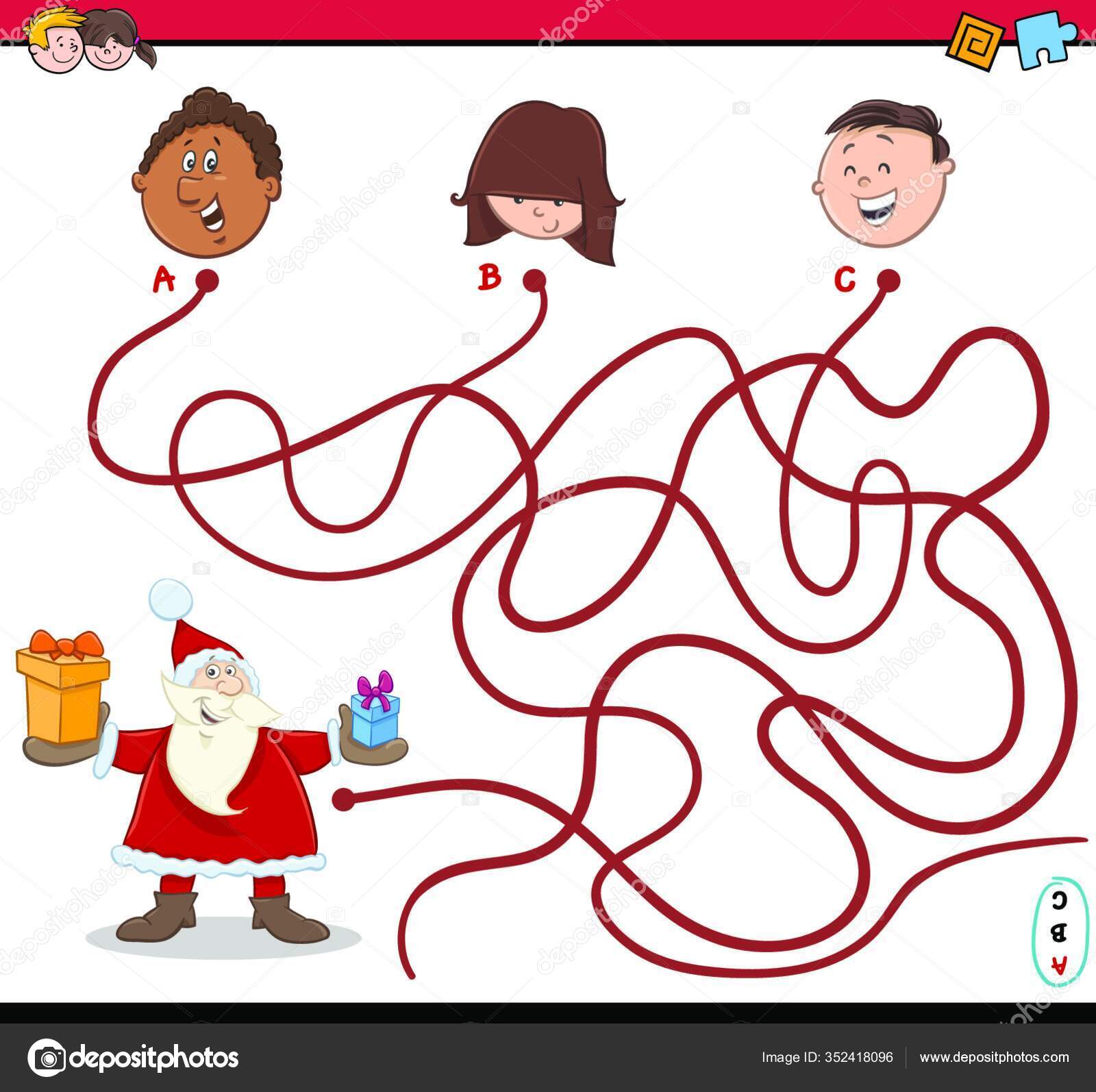 Labirinto Com Desenhos Animados De Papai Noel Com Presente E