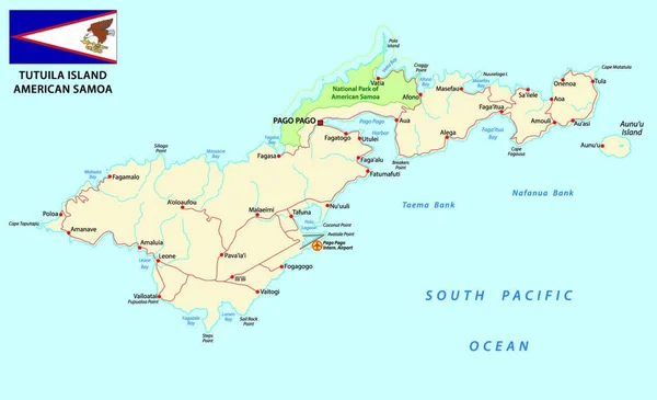 Detailet Americano Samoa Vector Road Map Com Bandeira —  Vetores de Stock