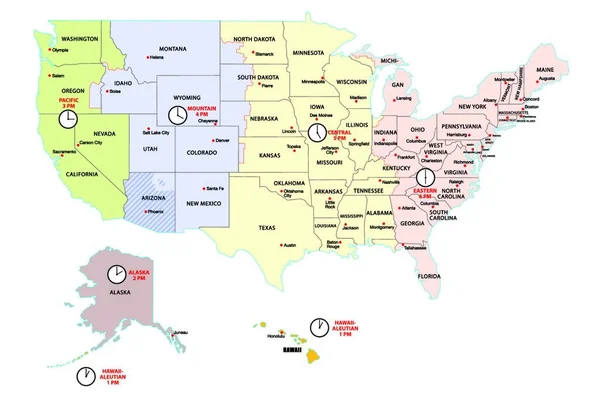 Estados Unidos Zonas Horarias Mapa — Archivo Imágenes Vectoriales
