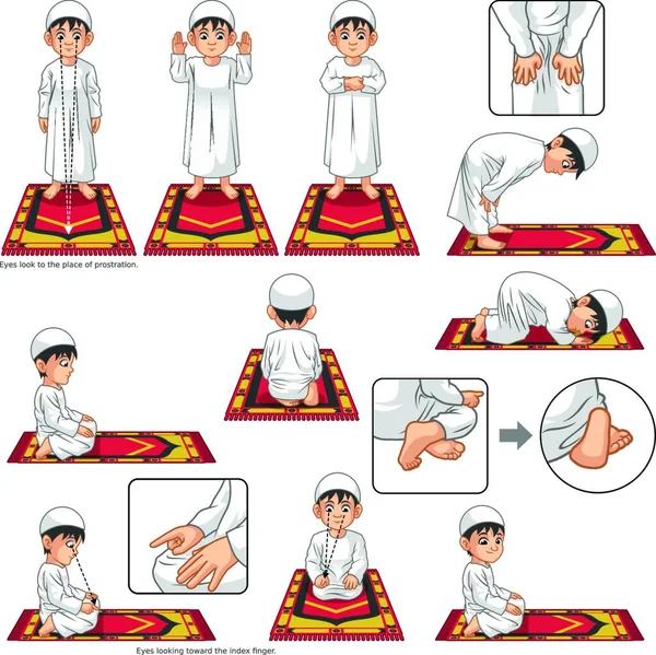 Esta Imagem Conjunto Completo Muslim Prayer Position Guide Passo Passo — Vetor de Stock