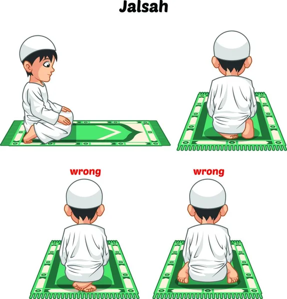 Muslim Prayer Position Guide Step Step Perform Boy Sitting Two — Stock Vector