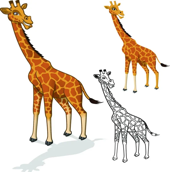 Image High Quality Giraffe Cartoon Character Include Flat Design Outlined — Stock Vector