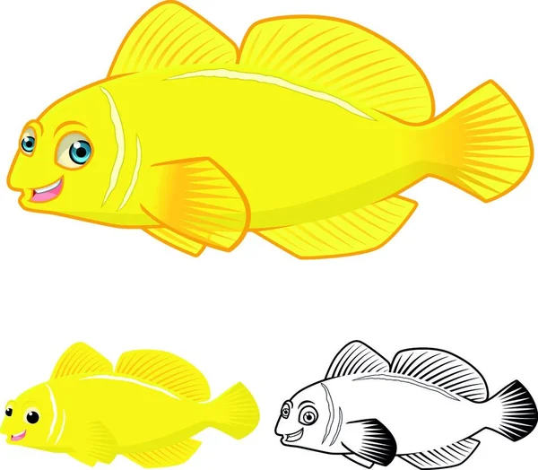 Високоякісний Персонаж Лимонної Риби Включає Плоский Дизайн Лінійну Художню Версію — стоковий вектор