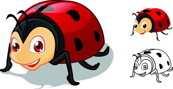 Изображение Является Высококачественным Подробным Ladybug Персонаж Мультфильма Плоским Дизайном Линейным — стоковый вектор