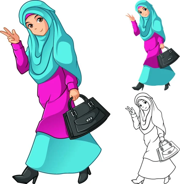 Gambar Ini Adalah Seorang Gadis Muslim Mode Mengenakan Kerudung Hijau - Stok Vektor