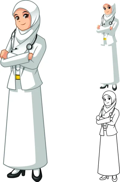 Esta Imagen Una Mujer Musulmana Médico Que Lleva Velo Blanco — Vector de stock