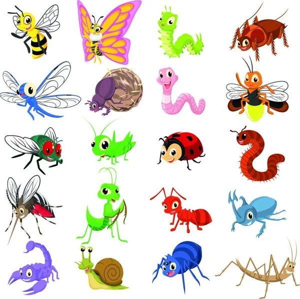 Dieses Bild Ist Eine Reihe Von Insekten Cartoon Charakter Flache — Stockvektor