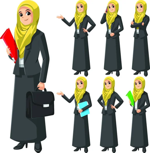 Αυτή Εικόνα Είναι Ένα Σύνολο Σύγχρονων Μουσουλμάνων Επιχειρηματίας Φορώντας Κίτρινο — Διανυσματικό Αρχείο